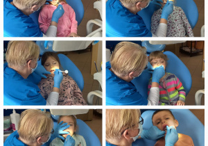 Kolaż - dzieci mają wykonywany przegląd zębów po zgodzie rodziców