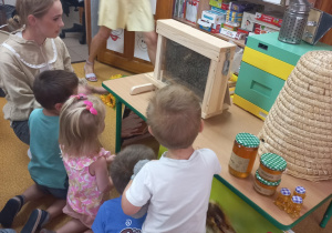 Dzieci ogladają prawdziwe pszczoly