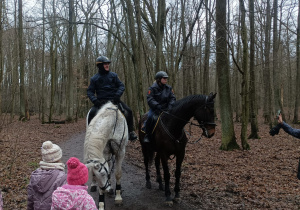 Dzieci podczas wycieczki spotkały strazników miejskich na koniach